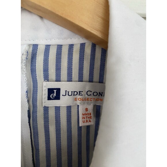 Jude Connally Collection Womens Dress Small White Geometric Blue Stripe - Picture 2 of 8